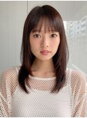 韓国ヘア レイヤーカット くびれヘア アプリコットオレンジ"