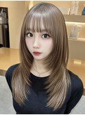 ミルクティーベージュ韓国ヘアハイレイヤーカットハッシュカット