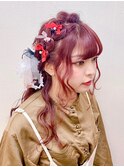 人気スタイル『リボン&ハートアレンジゆる巻きハーフアップ♪』