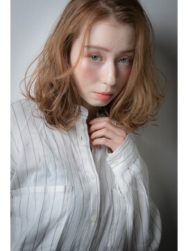 カバーヘア イヴ 戸頭店(COVER HAIR EVE) 透明感カラーオレンジベージュかきあげボブパーマv戸頭20代30代