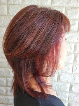 松本平太郎美容室 吉祥寺パートファイブ(PART5) ウルフ×ハイライト×レッドイヤリングカラー/30代40代50代60代