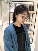 梅田ボブ大人ボブ黒髪ボブシースルーバング