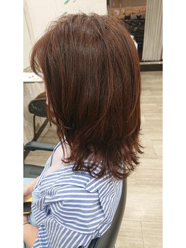 クローバー 本店(CLOVER) 脱白髪染めカラー、ピンクブラウンミディアムボブ