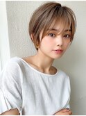 20代30代40代大人かわいい 小顔 丸みショートボブベージュカラー