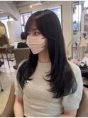 韓国ヘア/斜めバング/グレージュカラー/デザインカラー