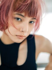 【benji】ピンク×マッシュショートボブ　ハイトーン