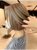 かすみピンクベージュ 白髪ぼかし ハイライト 50代60代