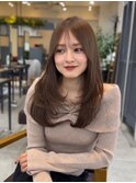 美髪レイヤーカット/顔まわりレイヤー/ロングレイヤ 一/前髪