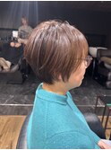 丸みくびれショート　白髪ぼかし　ベージュブラウン　大和八木