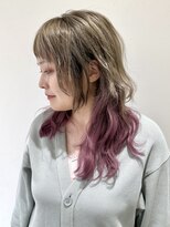 フォーク FOLK 【FOLK】透明感ベージュ+毛先ピンク☆似合わせロングウルフ♪