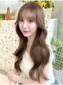 T04韓国ヘアーレイヤーカットミルクティーベージュブリーチなし