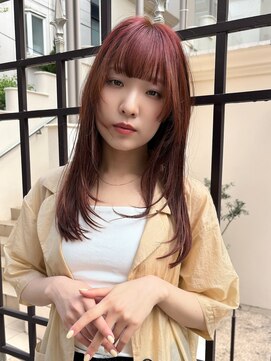 ピークアブー アヴェダ アトレ恵比寿(PEEK-A-BOO AVEDA) 姫カットレイヤーウルフミディアム ぱっつん前髪カシスオレンジ