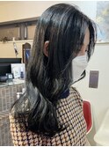 △ブリーチなしオリーブグレージュ黒髪ロングストレート暗髪