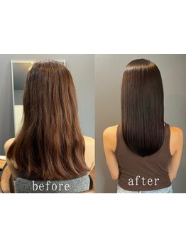 "こだわりの商材"と"髪の毛一本一本計算しながらするカット"で、乾かすだけでまとまるスタイルへ。