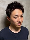 アップバング スパイキーショート 黒髪 ビジネスヘア 直毛