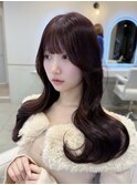 韓国風/くびれヘア/ロングヘア/前髪/ピンクベージュ/小顔