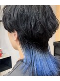 メンズロングウルフ×ブルーカラー