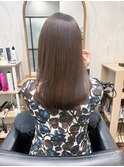 ツヤ髪ストレートロング アッシュブラウン 髪質改善縮毛矯正