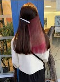 ブラウン×ピンク&ビビットピンク　インナーカラー