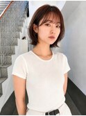 シースルーバング/丸みショートボブ/艶ブラウン/小顔ボブ