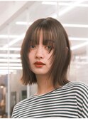 ボブ　ホワイトグレージュ　デジタルパーマ　チェリーブラウン