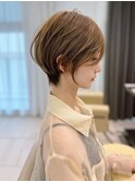 前髪なし小顔ひし形丸み耳掛け大人ショート20代30代40代50代*