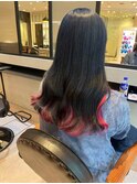 インナーカラー/黒髪×蛍光ピンク/韓国ウェーブ