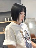 島田/モードボブ 大人 髪質改善ストレート 黒髪 ぱっつん 艶髪
