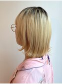 ブリーチ 外ハネボブ レイヤーカット 顔周りレイヤー ハイトーン