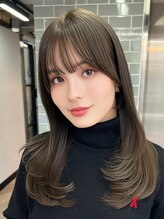 ハウス 表参道(HUIS) 前髪ありイメチェンミディアムレイヤー美髪オリーブベージュ