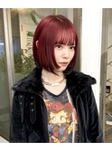 ブリーチなしチェリーレッドカラー似合わせミニボブカット