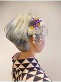 成人式/卒業式　花飾りが映えるショートアレンジ