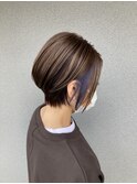 ミルクティーブロンド/ダークブルー/デジタルパーマ/藤沢美容院