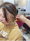 ホワイトベージュ×丸みショート