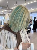 ハイトーン切りっぱなしショートボブミルクティーピンクベージュ