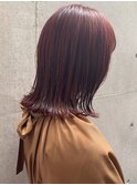 切りっぱなし外ハネボブ　暖色　チェリーレッド