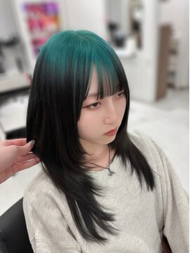 ハピネス 梅田茶屋町店(HAPPINESS) ルーツカラー デザインカラー グリーン ブリーチカラー 梅田