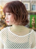 春パーマシースルーバングくせ毛風波巻きボブa志木20代30代40代