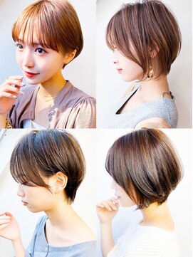ヘアーメイク クーラ 行橋店(Hair make CURA) 20代30代ミニボブベージュ小顔耳掛けショート丸み