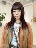ボルドーカラーフェイスレイヤー顔周りレイヤーカット