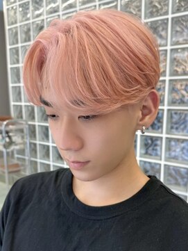 サンクマーケット 渋谷(cinq MARKET) 渋谷メンズブリーチカラーコーラルピンクアッシュセンターパート