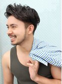 ハイライト波巻きアップバングツーブロックマッシュ束感ショート