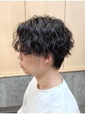 波巻きツイストスパイラルパーマセンターパートウルフ