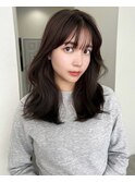 レイヤーカットワンカールセミディシアカラーオリーブベージュ