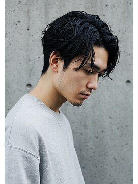 キャンバス バイ ネオリーブ 横浜西口(Canvas by neo.) センターパートニュアンスパーマ黒髪刈り上げ刈り上げ