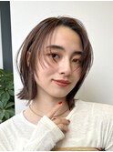 切りっぱなしボブエアリーロング美髪ピンクブラウン