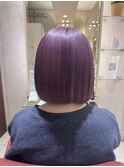 ブリーチカラー/ピンクラベンダー/切りっぱなしボブ