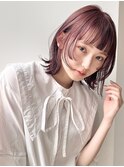 ボブ/レイヤー/ピンクブラウン/ブリーチなし/ワイドバング