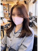 韓国風くびれヘア/センターパート/ピンクブラウン/