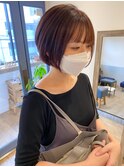 丸みショートボブピンクベージュ小顔ナチュラル20代30代前下がり